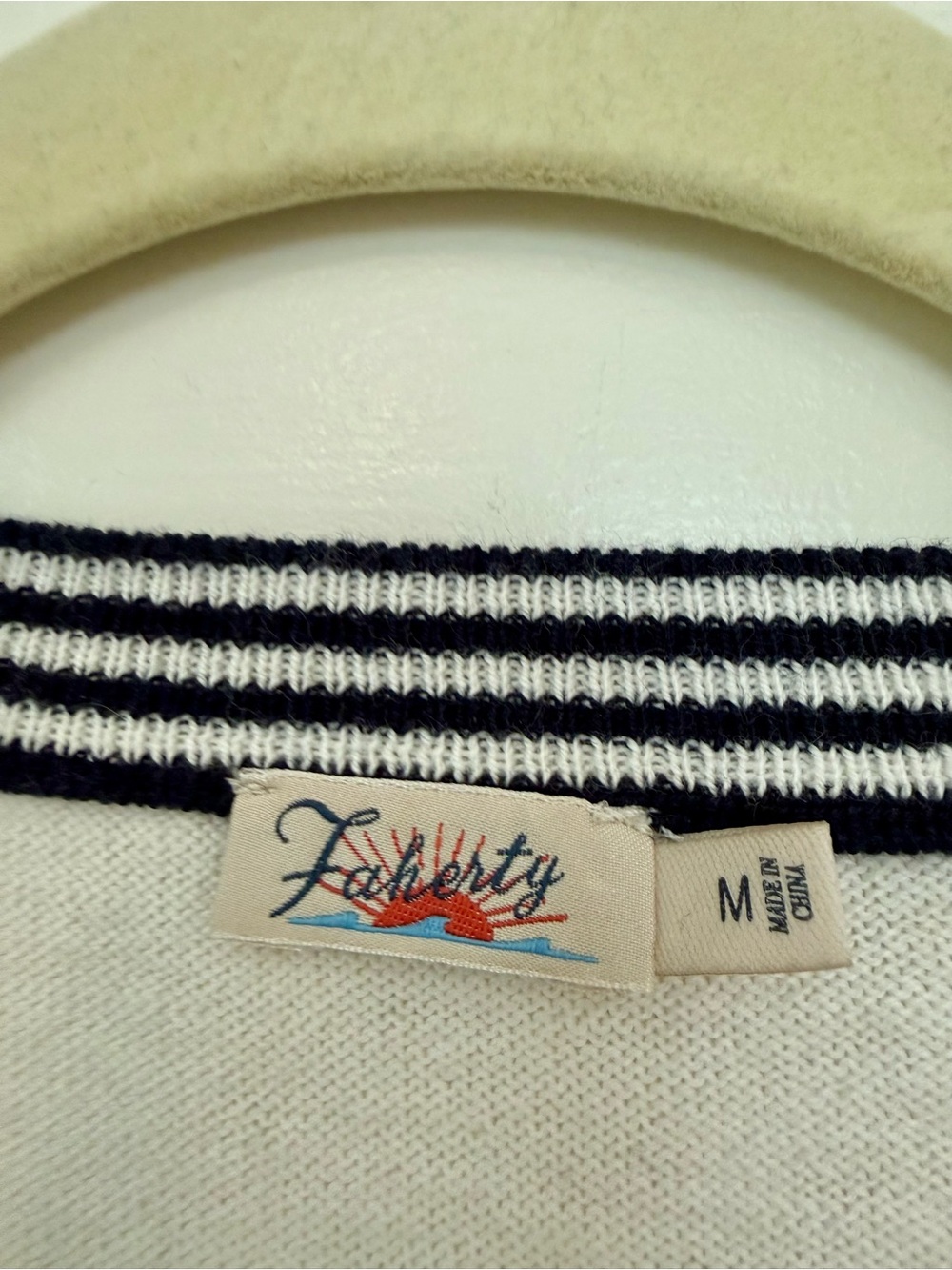 Faherty Cream Crewneck Sweater with Multicolor Stripes - Picture 3 of 4